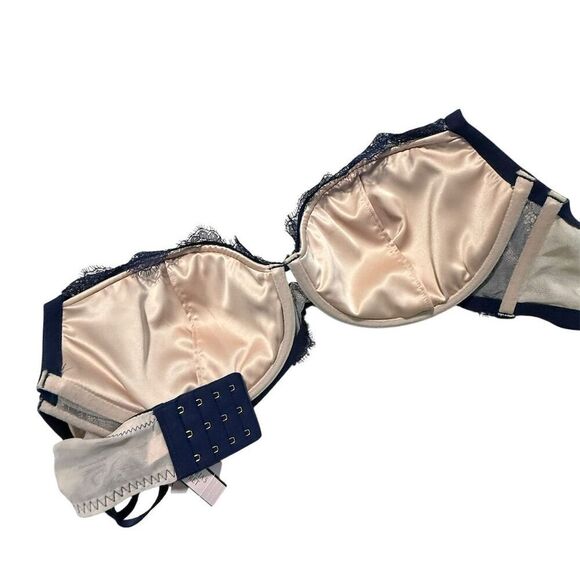 NWT Victoria's Secret Blue Beige Floral Lace Lined Plunge Bra 38D - Picture 10 of 12